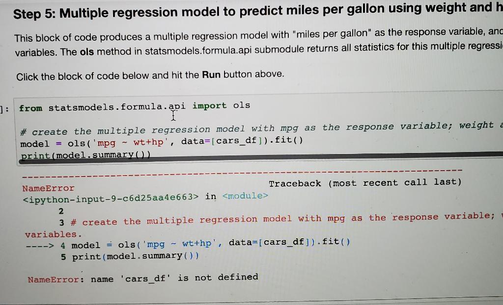 Solved For step 5 I keep getting an error message. | Chegg.com