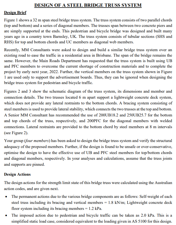 DESIGN OF A STEEL BRIDGE TRUSS SYSTEM Design Brief | Chegg.com