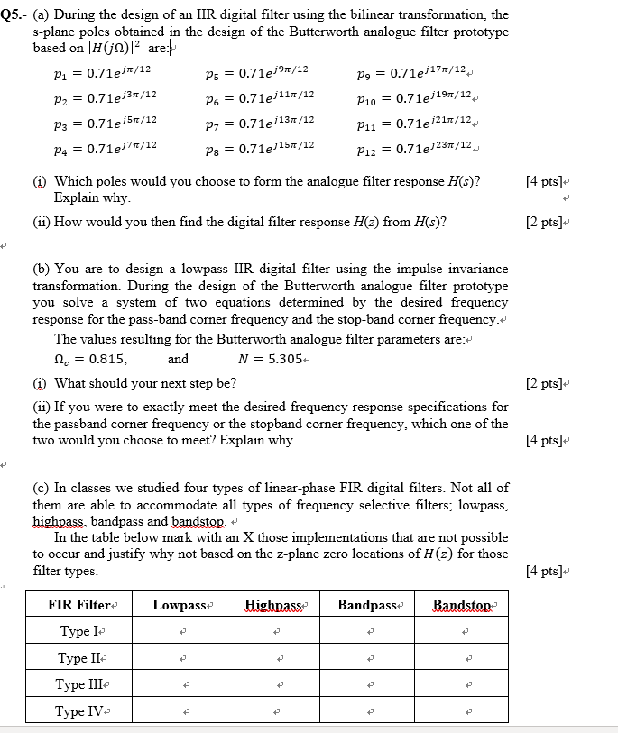 Q5.- (a) During the design of an IIR digital filter | Chegg.com