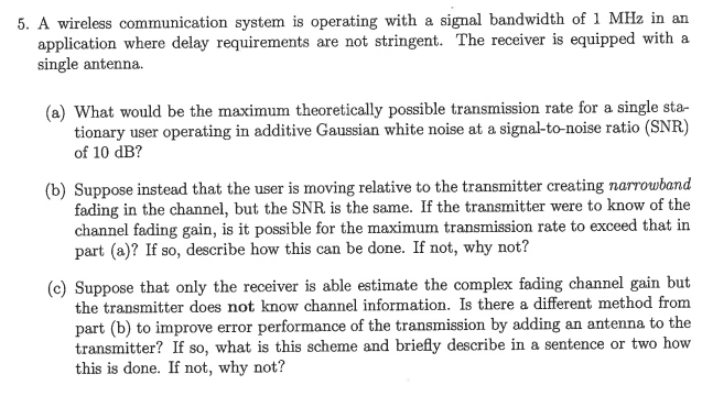 Solved 5. A wireless communication system is operating with | Chegg.com