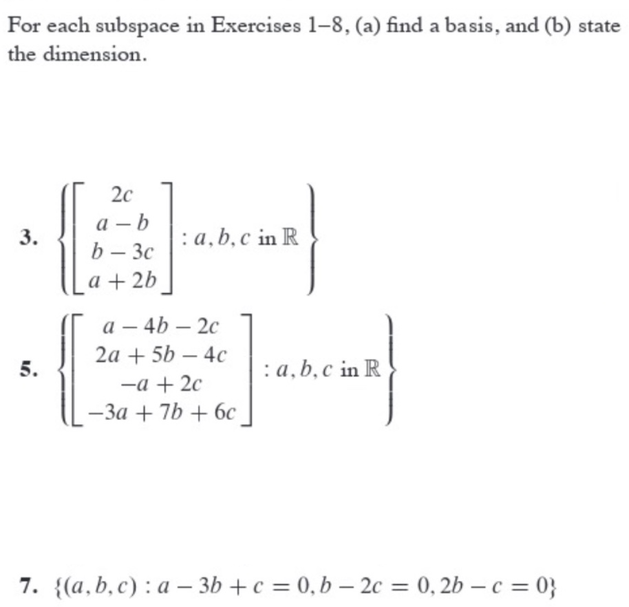 Solved For each subspace in Exercises 1-8, (a) find a basis, | Chegg.com