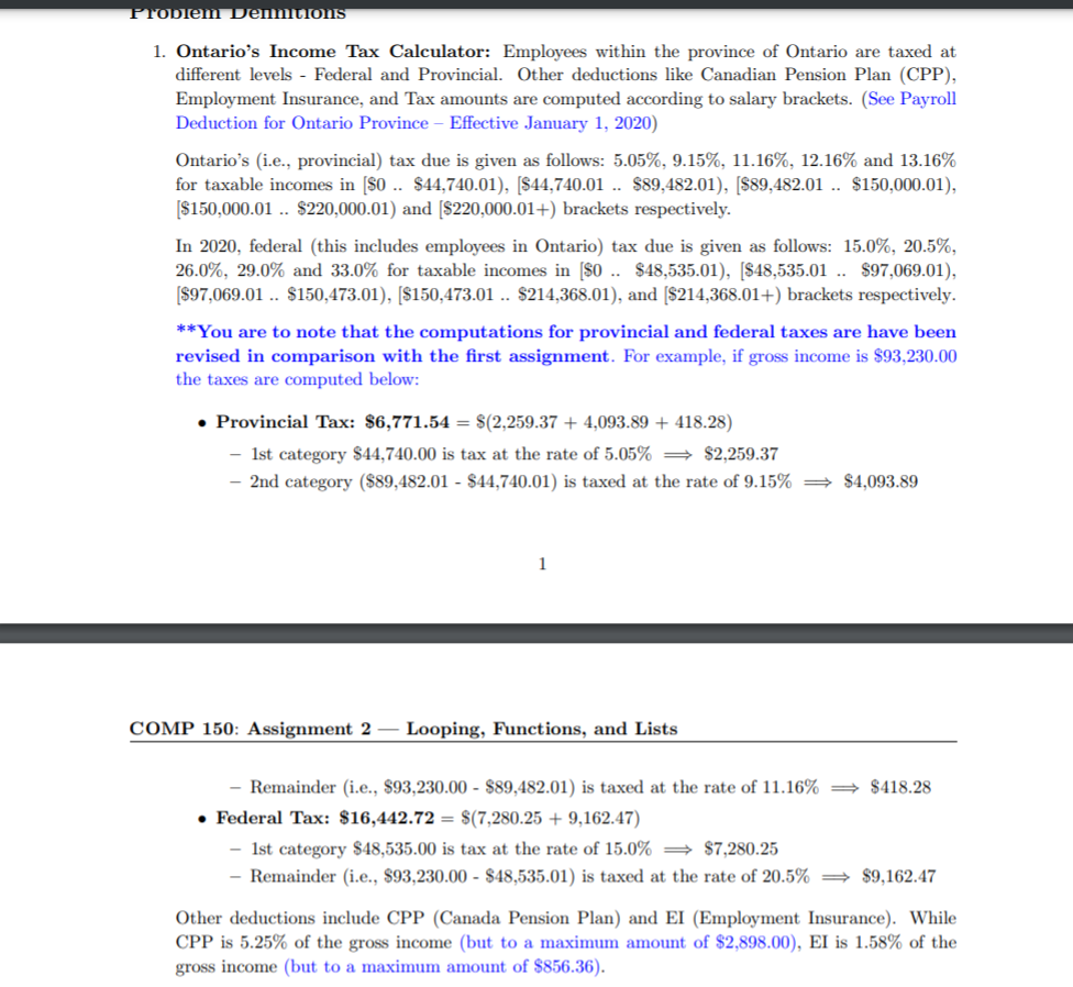 Solved Problem Demitons 1. Ontario's Income Tax Calculator: | Chegg.com
