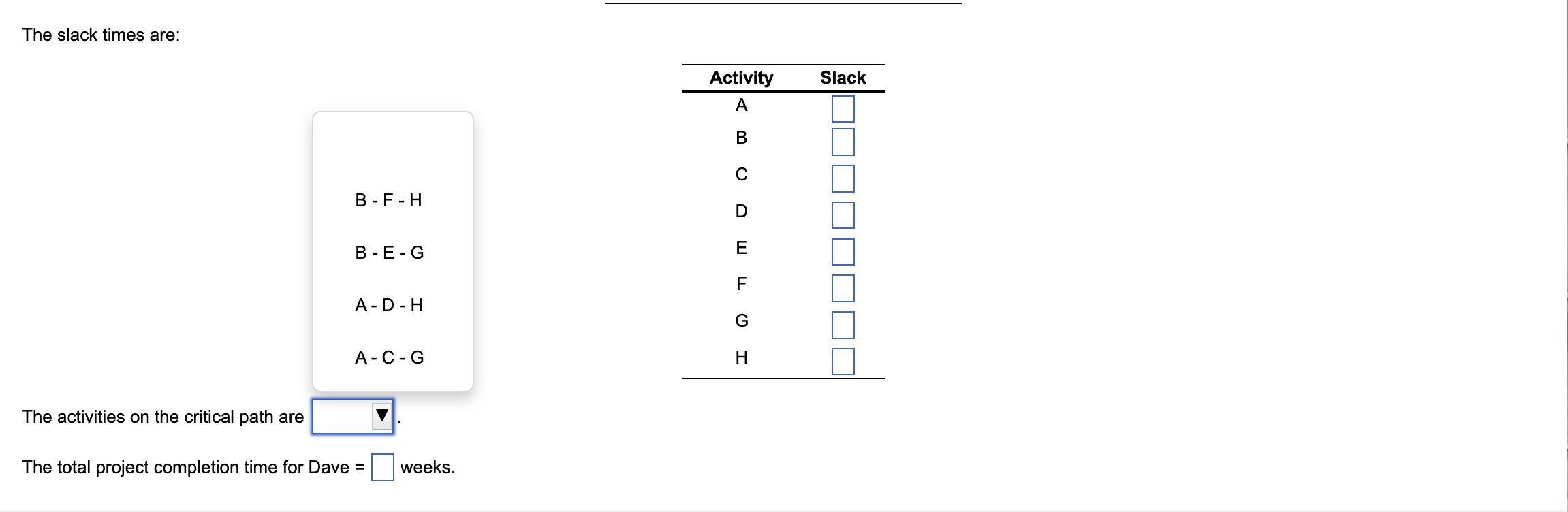 Solved Dave's earliest start (ES) and earliest finish (EF)