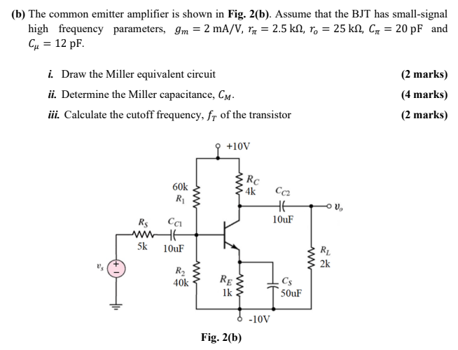 Solved (b) The Common Emitter Amplifier Is Shown In Fig. | Chegg.com