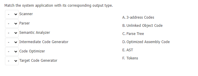 Solved Match the system application with its corresponding | Chegg.com