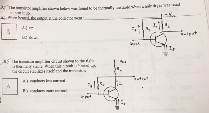 Solved 9) The transistor amplifier shown below was found to | Chegg.com