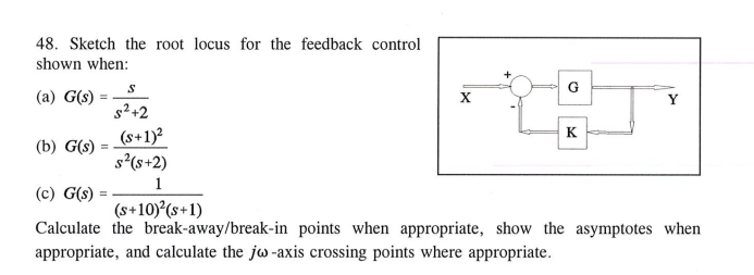 Solved 48. Sketch the root locus for the feedback control | Chegg.com