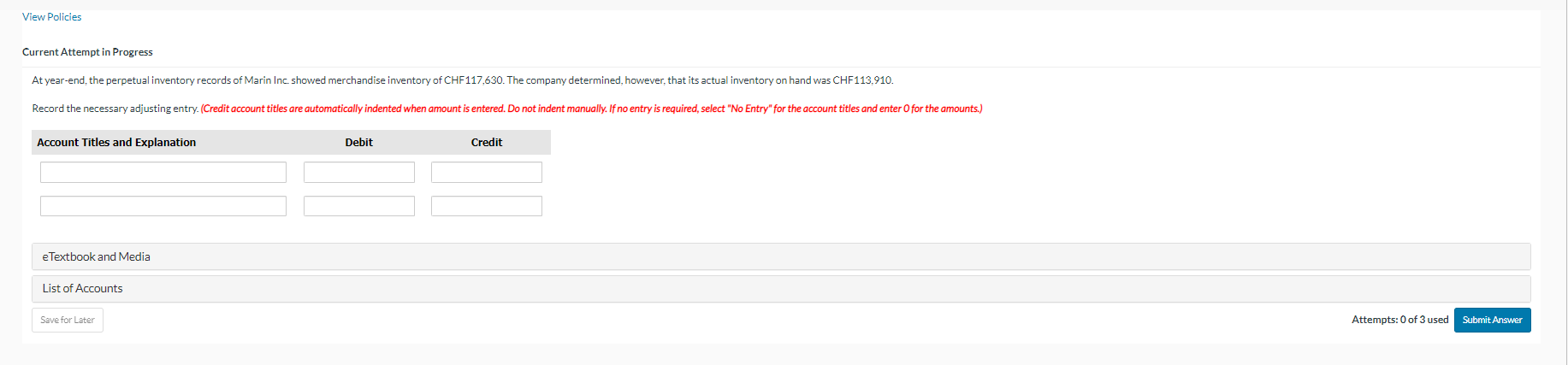 Solved View Policies Current Attempt in Progress Account | Chegg.com