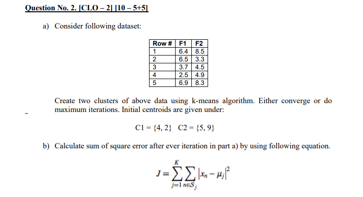 Solved Question No. 2. [CLO-2] [10 – 5+5] a) Consider | Chegg.com