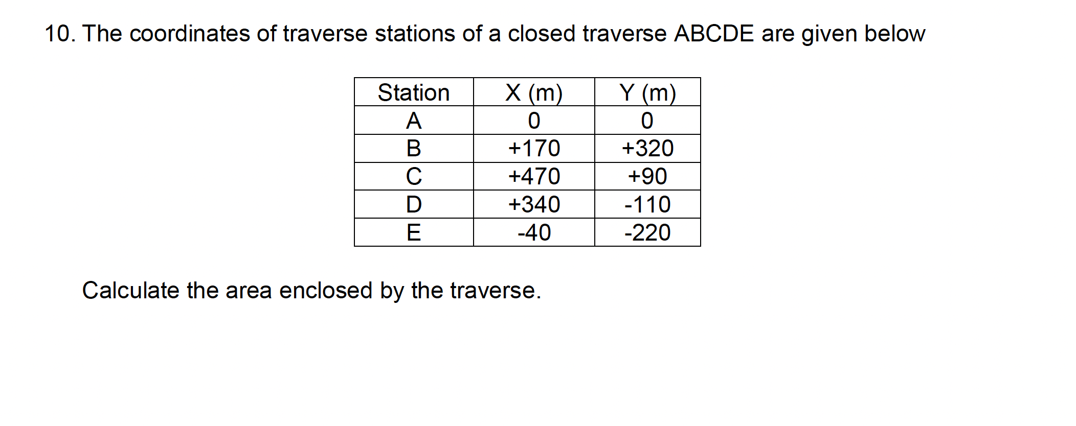 Solved 10. The coordinates of traverse stations of a closed | Chegg.com