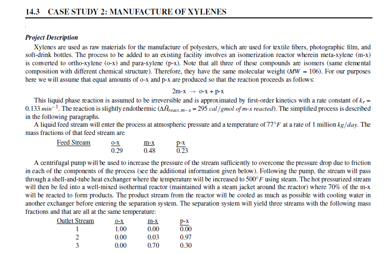 Solved 14.3 CASE STUDY 2: MANUFACTURE OF XYLENES Project | Chegg.com