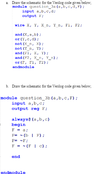 Solved a. Draw the schematic for the Verilog code given | Chegg.com