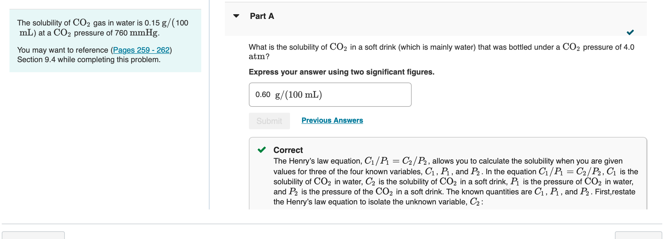 Solved The solubility of CO2 gas in water is 0.15 g/(100 mL) | Chegg.com