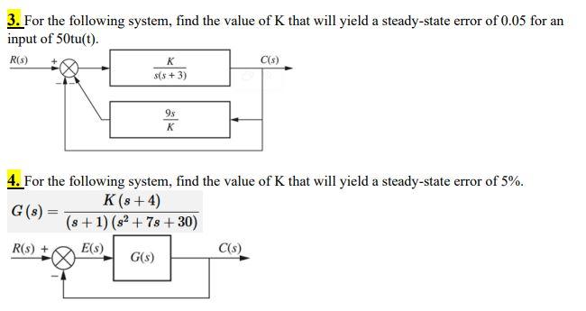 Solved 3. For the following system, find the value of K that | Chegg.com
