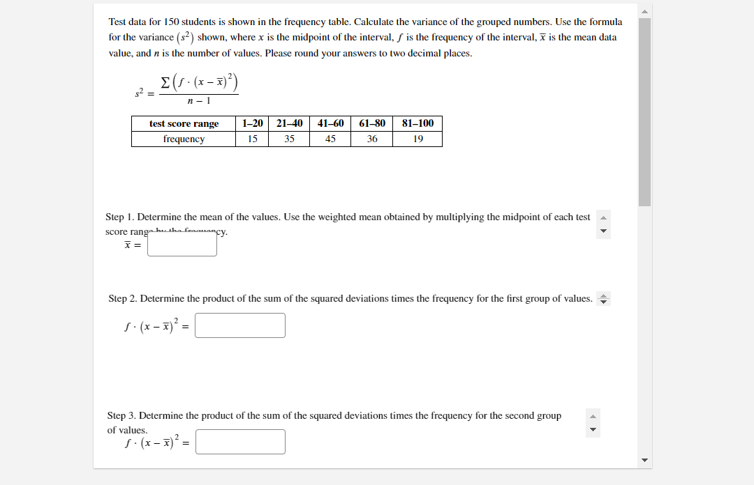 Solved Test data for 150 students is shown in the frequency | Chegg.com