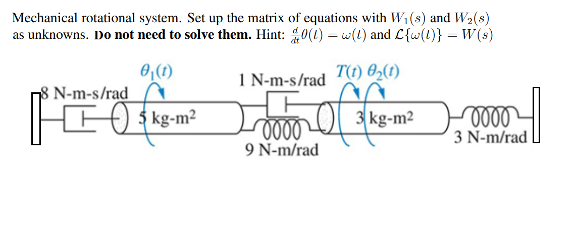 Solved Mechanical rotational system. Set up the matrix of | Chegg.com