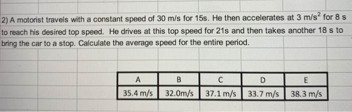 Solved 2) A Motorist Travels With A Constant Speed Of 30 M/s | Chegg.com