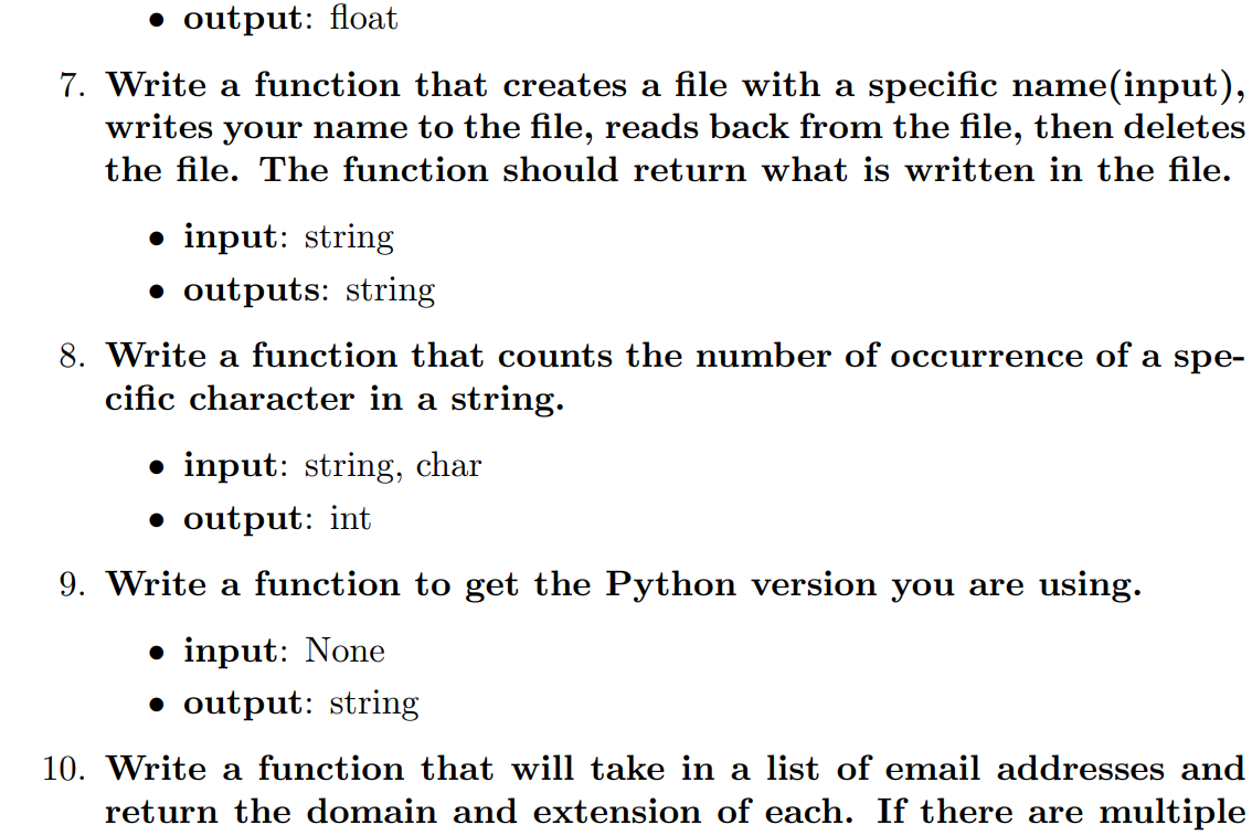 Solved • output: float 7. Write a function that creates a | Chegg.com