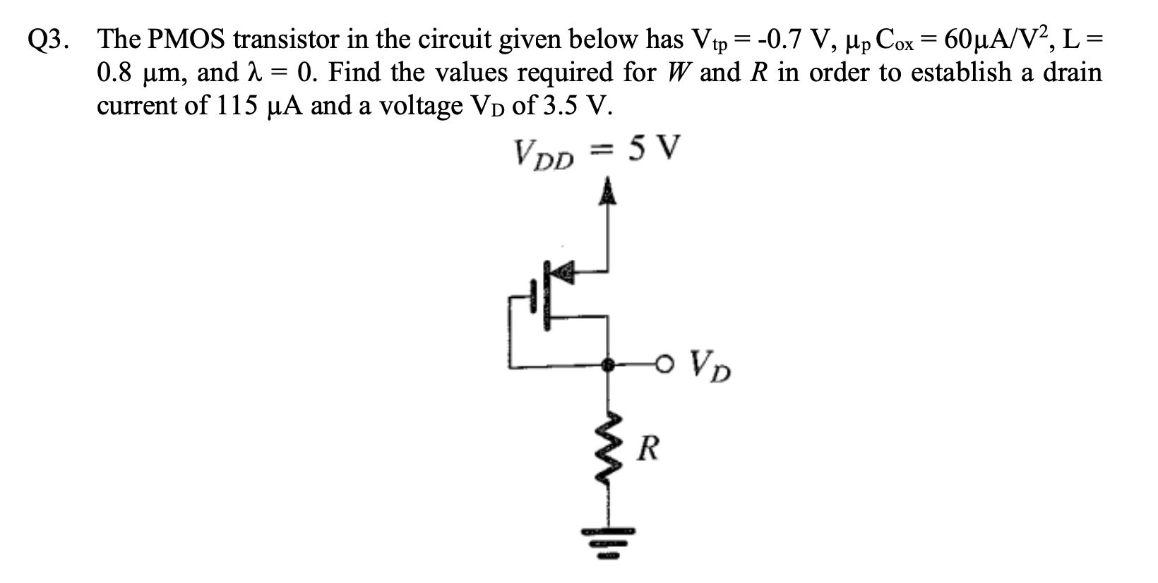 Solved 23. The PMOS transistor in the circuit given below | Chegg.com
