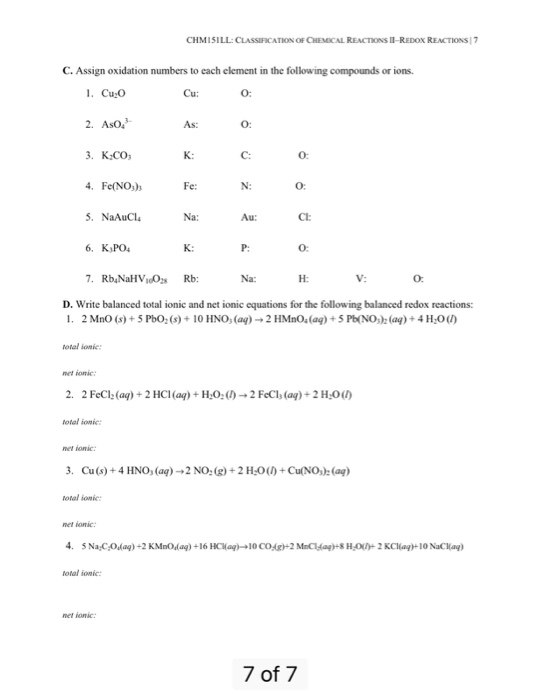 Solved Assign oxidation numbers to each element in the | Chegg.com