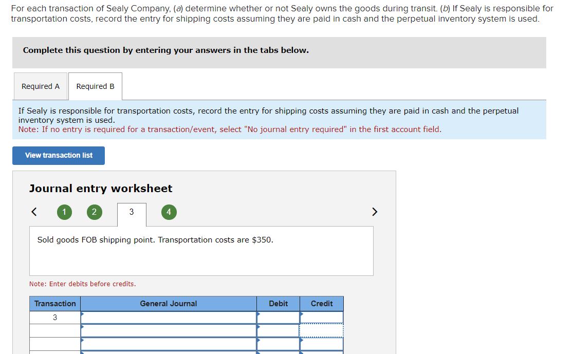 Solved For Each Transaction Of Sealy Company, (a) Determine | Chegg.com