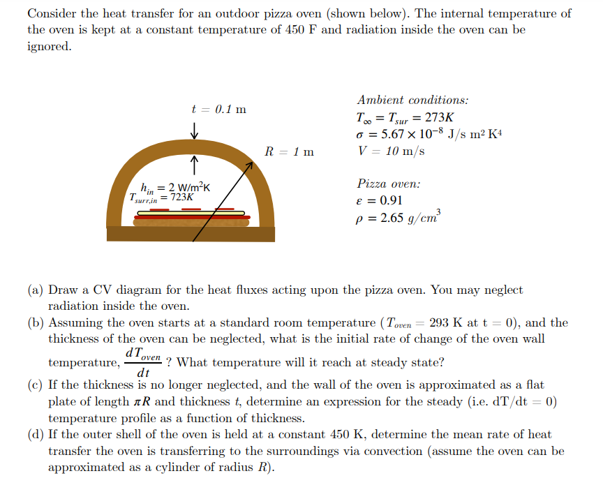 Solved Consider the heat transfer for an outdoor pizza oven
