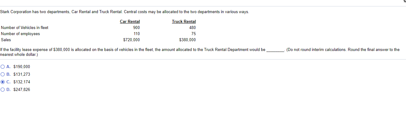 Solved Stark Corporation has two departments, Car Rental and | Chegg.com