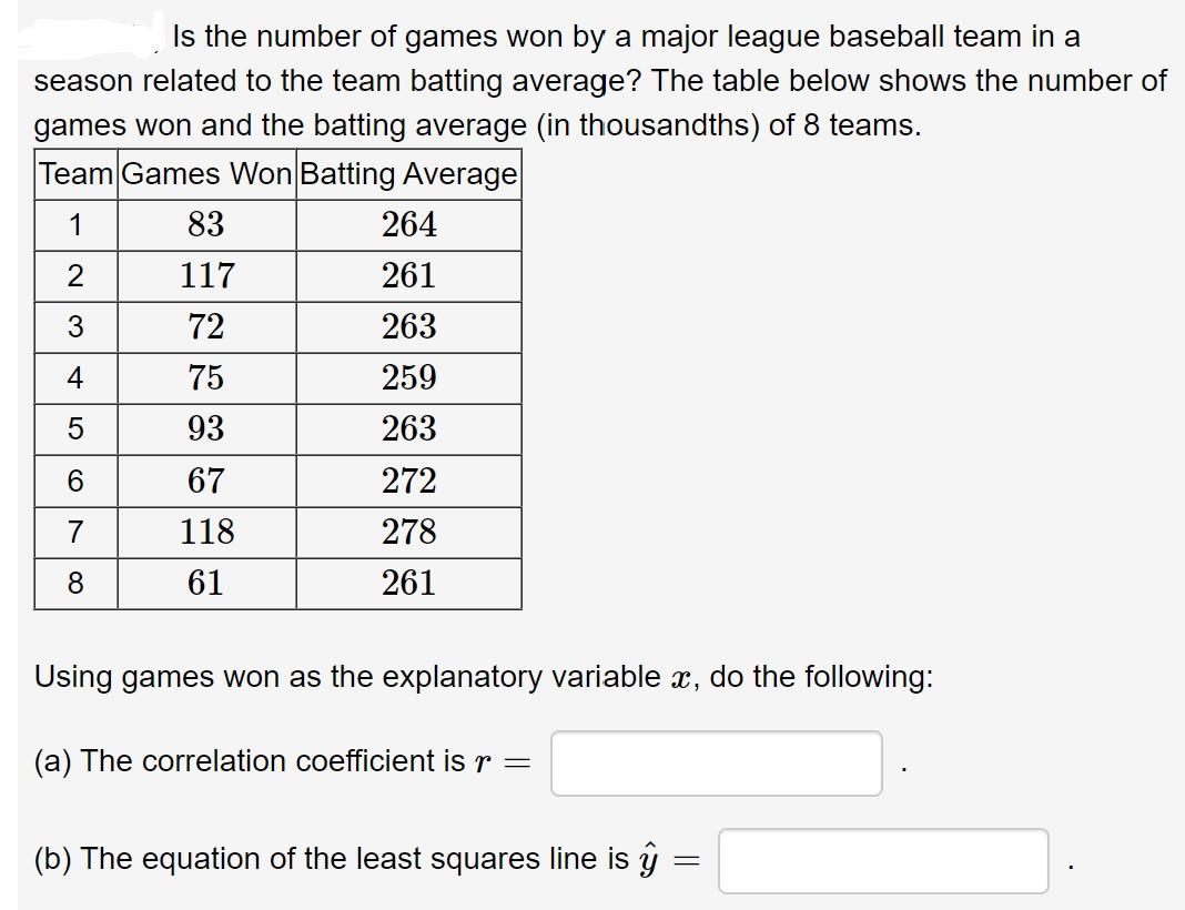 Solved Is the number of games won by a major league baseball | Chegg.com