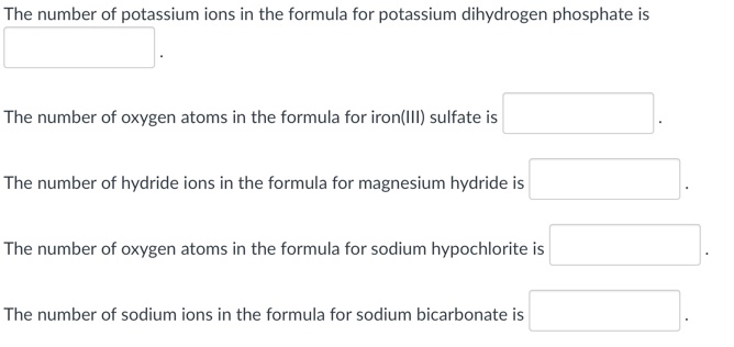 Solved The Number Of Potassium Ions In The Formula For 