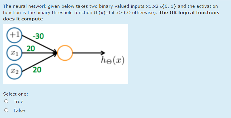 Solved The Neural Network Given Below Takes Two Binary | Chegg.com