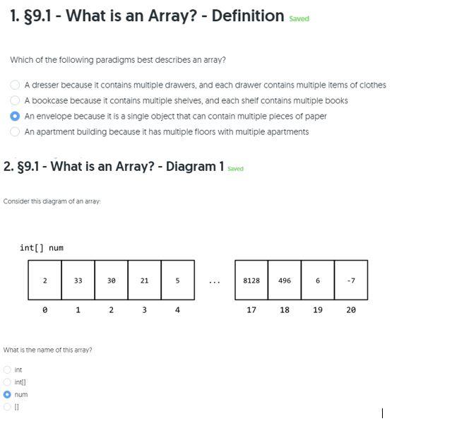 Solved 1. 89.1 - What is an Array? - Definition saved Which | Chegg.com