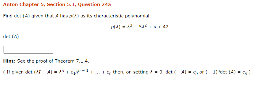 Solved Anton Chapter 5, Section 5.1, Question 24a Find Det | Chegg.com