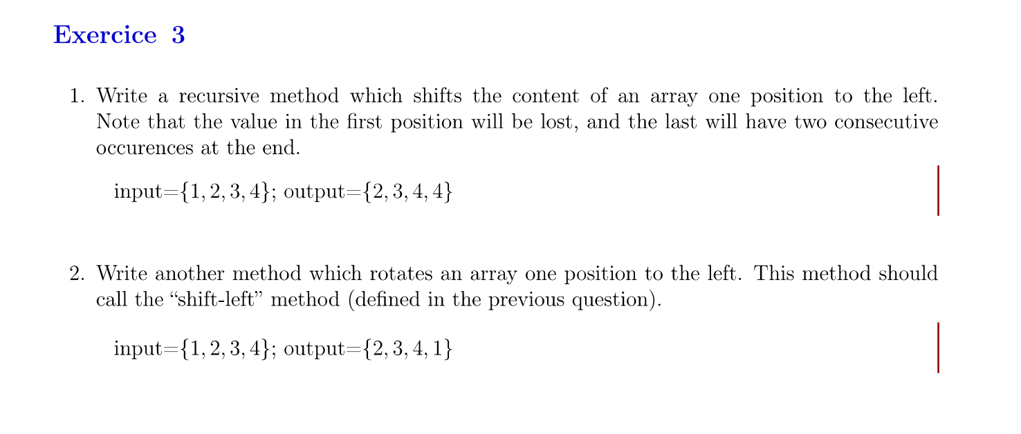 Solved 1. Write a recursive method which shifts the content | Chegg.com