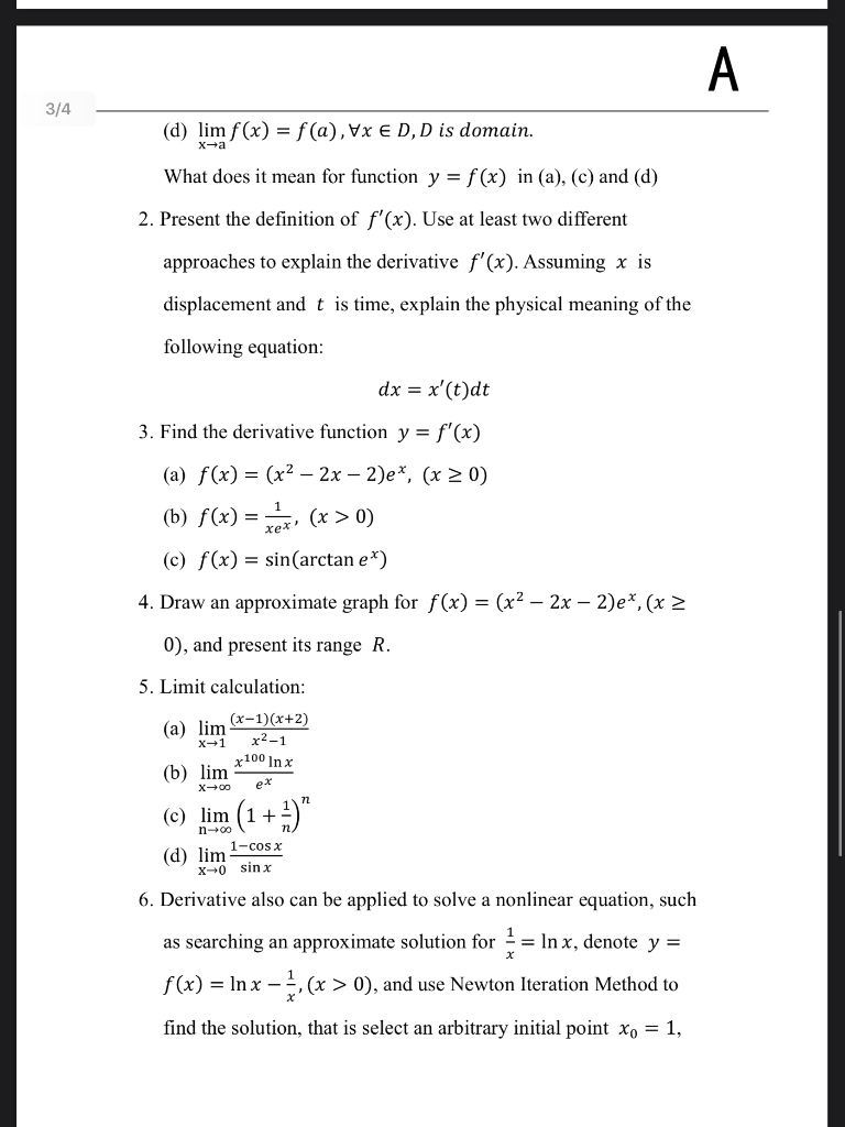 Solved A 3 4 D Lim F X F A Vxed D Is Domain Xha Chegg Com