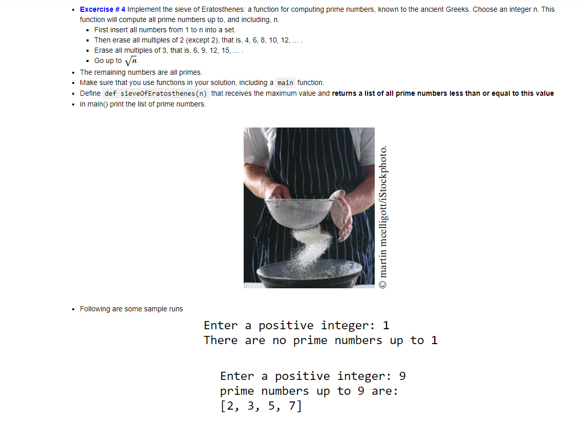 Solved • Excercise # 4 Implement the sieve of Eratosthenes: | Chegg.com