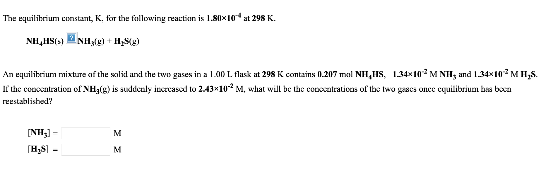 Solved The Equilibrium Constant, Kc, For The Following 