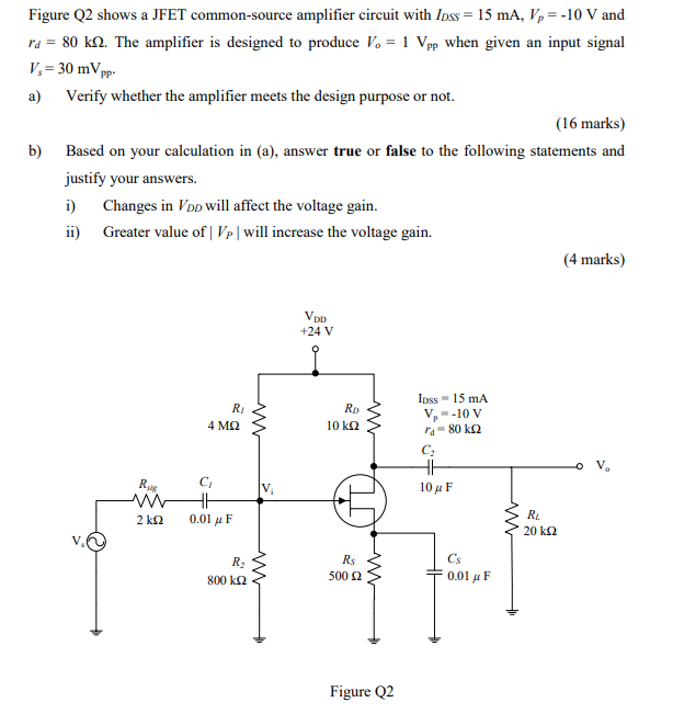 Solved Figure Q2 Shows A Jfet Common Source Amplifier 4443