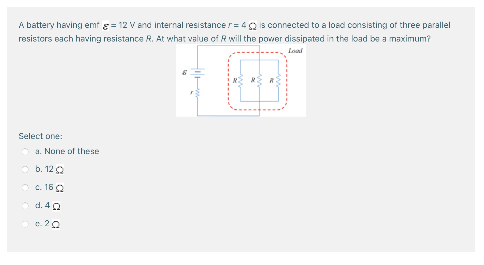Solved A battery having emf E= 12 V and internal resistance