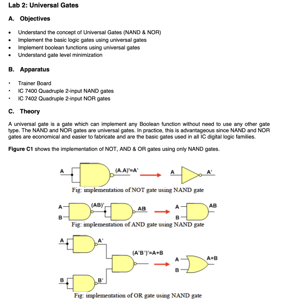 Solved Lab 2: Universal Gates A. Objectives Understand the | Chegg.com