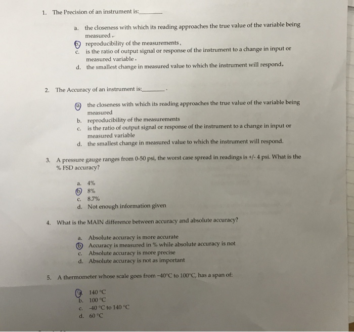 Solved The Precision of an instrument is ____ a. the