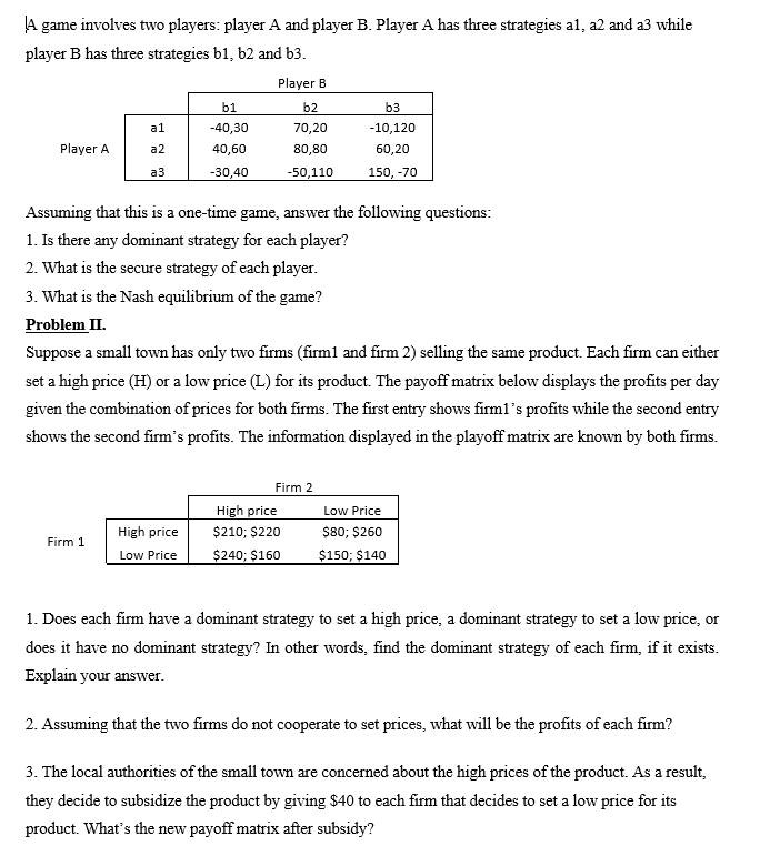 Solved \A game involves two players: player A and player B. | Chegg.com