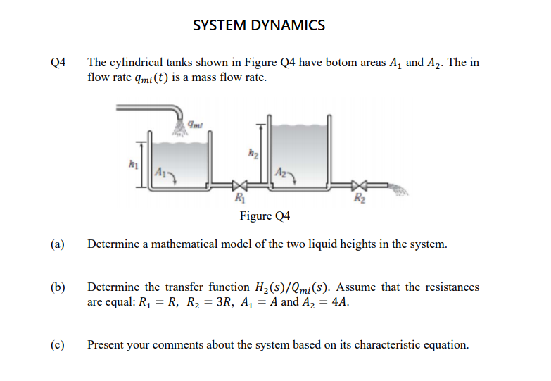 Solved SYSTEM DYNAMICS Q4 The cylindrical tanks shown in | Chegg.com