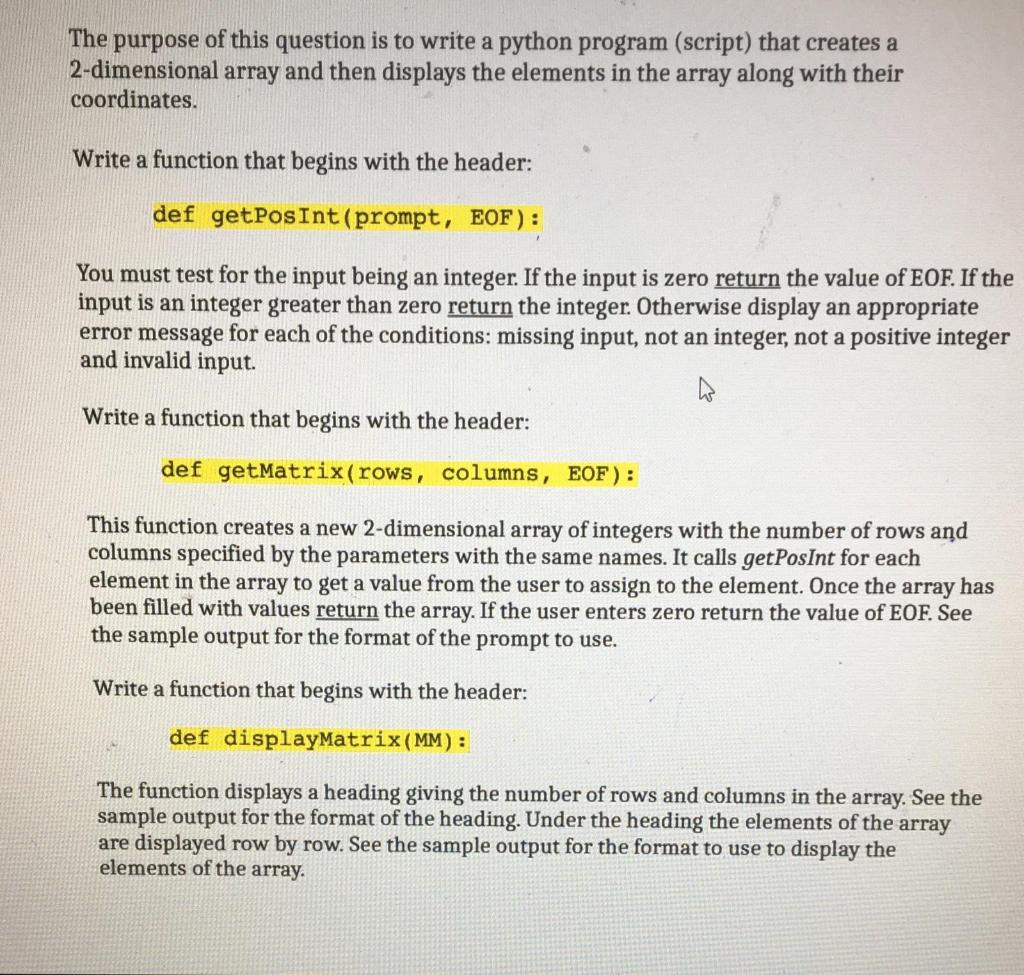 Solved The purpose of this question is to write a python | Chegg.com