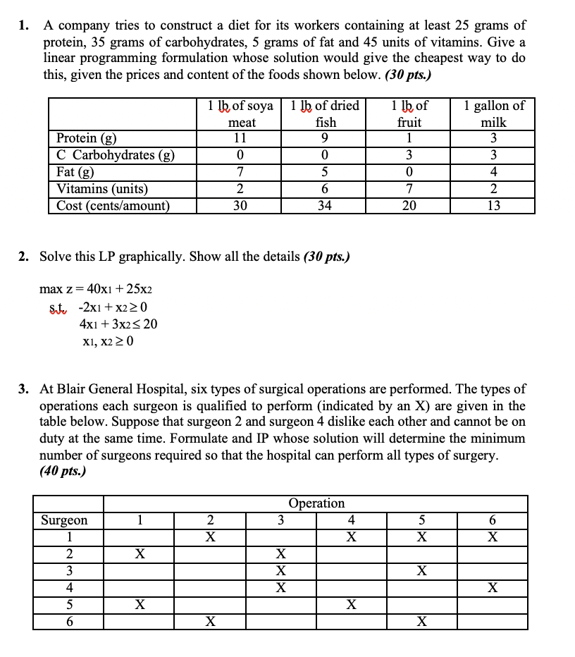 Solved 1. A company tries to construct a diet for its