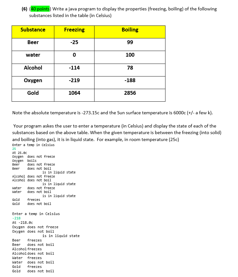 (6) (40 points) Write a java program to display the | Chegg.com