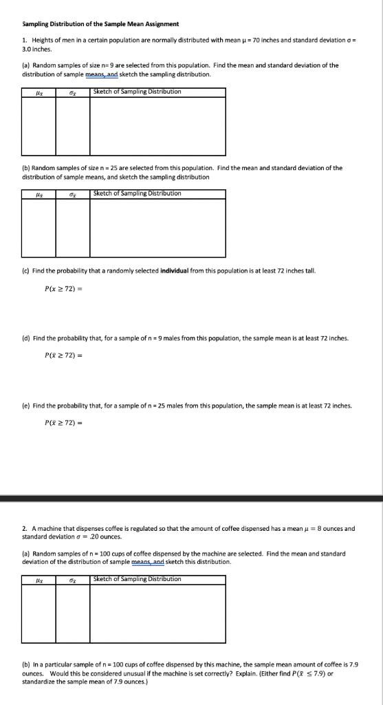 Solved Sampling Distribution of the Sample Mean Assignment | Chegg.com