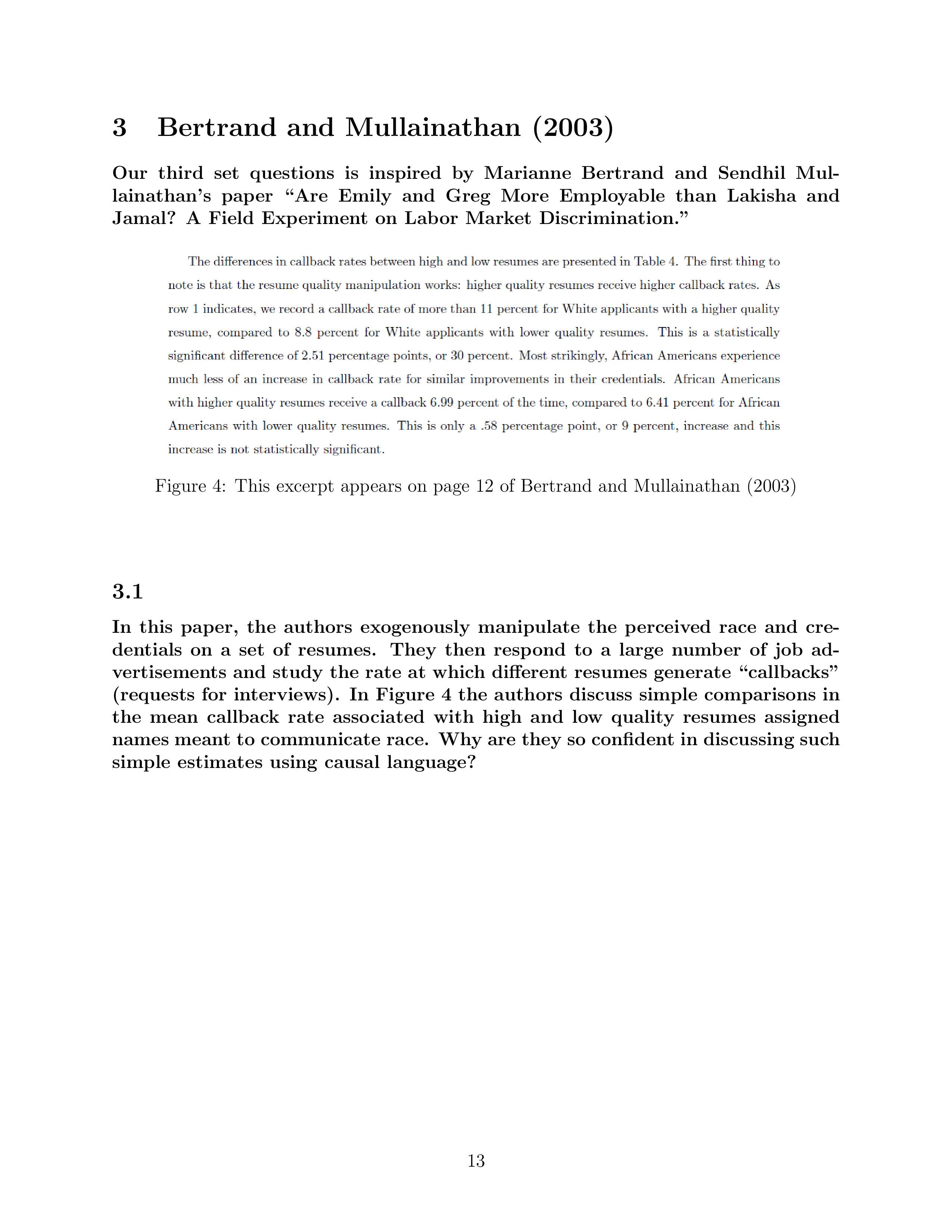 Solved 3 ﻿Bertrand and Mullainathan (2003)Our third set