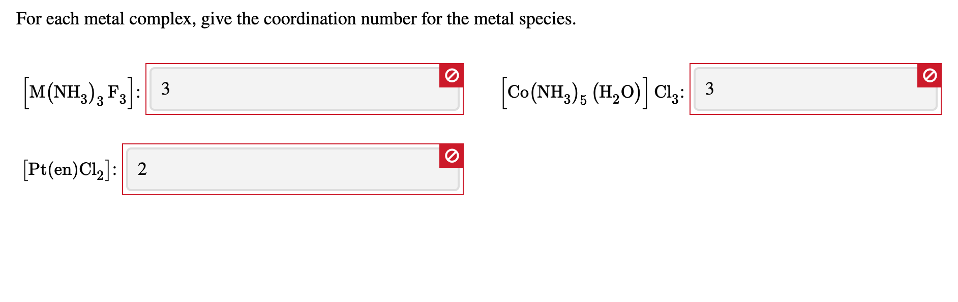 Solved For each metal complex, give the coordination number | Chegg.com
