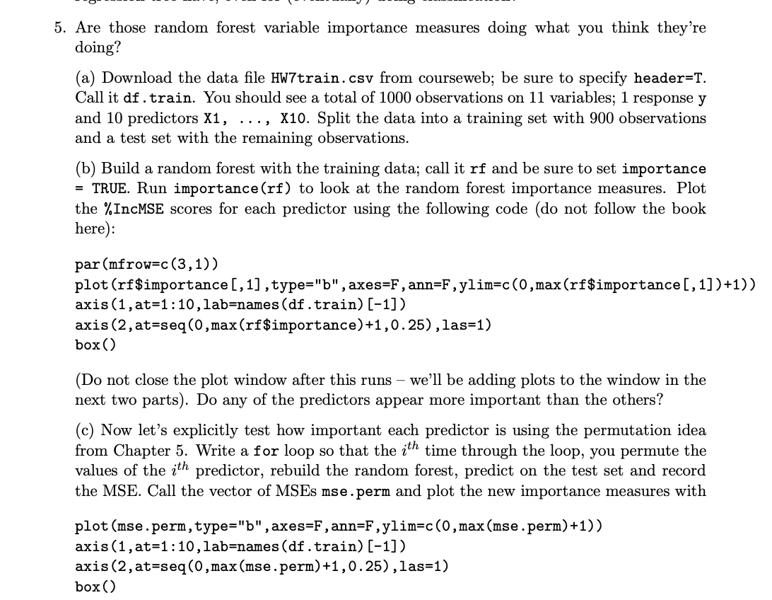 5. Are those random forest variable importance | Chegg.com