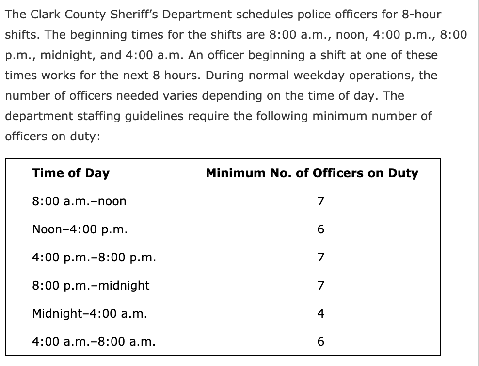 Solved The Clark County Sheriff's Department schedules